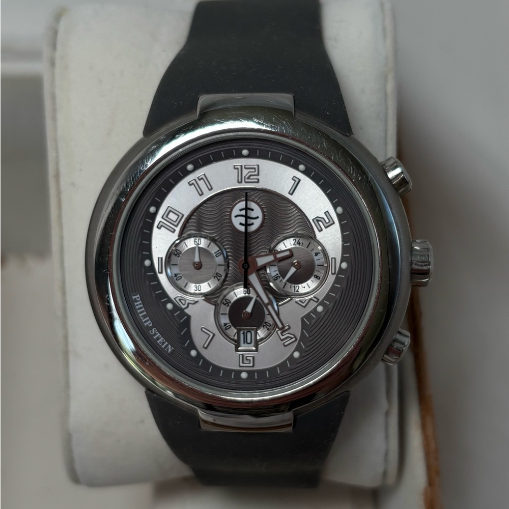 Philip Stein Silver and Black Chronograph Watch Natural Frequency Technology